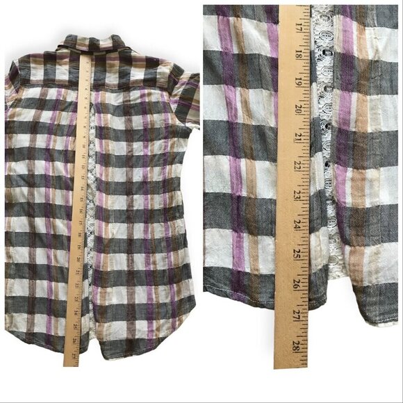 Anthropologie Isabella Sinclair plaid shirt with lace inserts. Size S - Picture 11 of 13